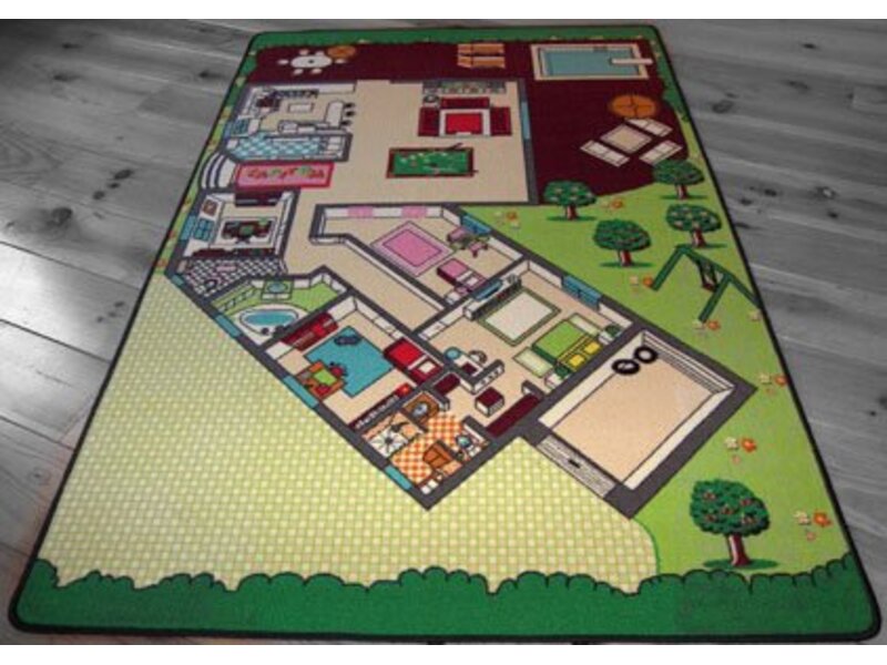 Groot speeltapijt met afbeelding huis - 130x200cm
