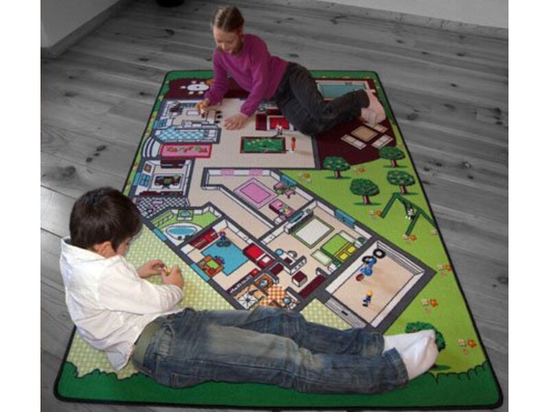 Groot speeltapijt met afbeelding huis - 130x200cm