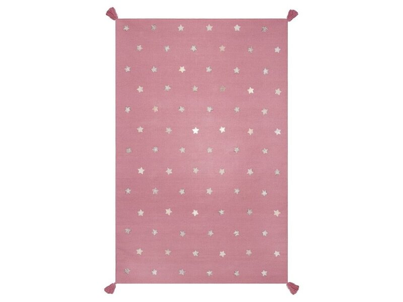 Roze kindertapijt met grijze sterren 110x160cm