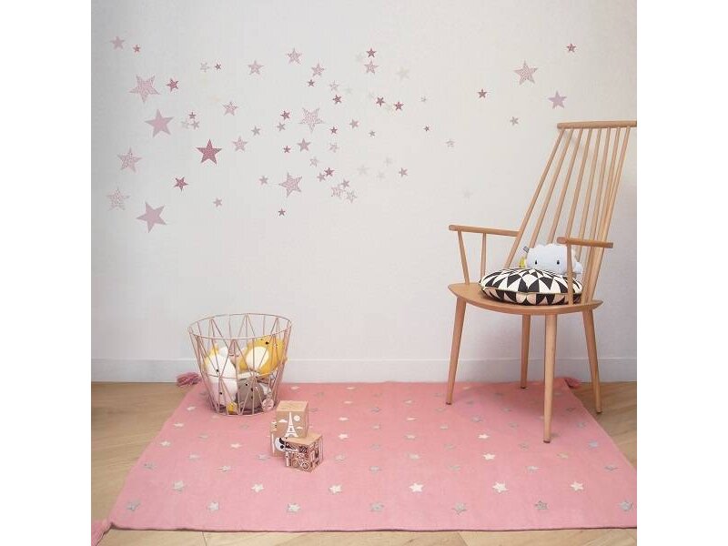 Roze kindertapijt met grijze sterren 110x160cm