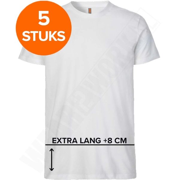 T-shirt extra lang W2wear wit 5-pack