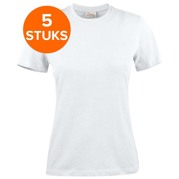 Printer Heavy T-shirt Dames Ronde hals 5 pack