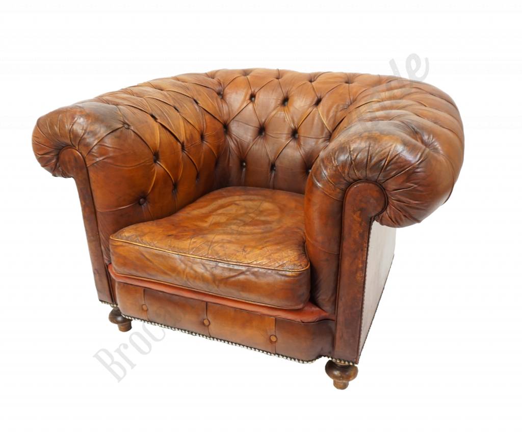 Ongekend Vintage, lederen Chesterfield fauteuil cognackleurig | Brocantiek IP-62