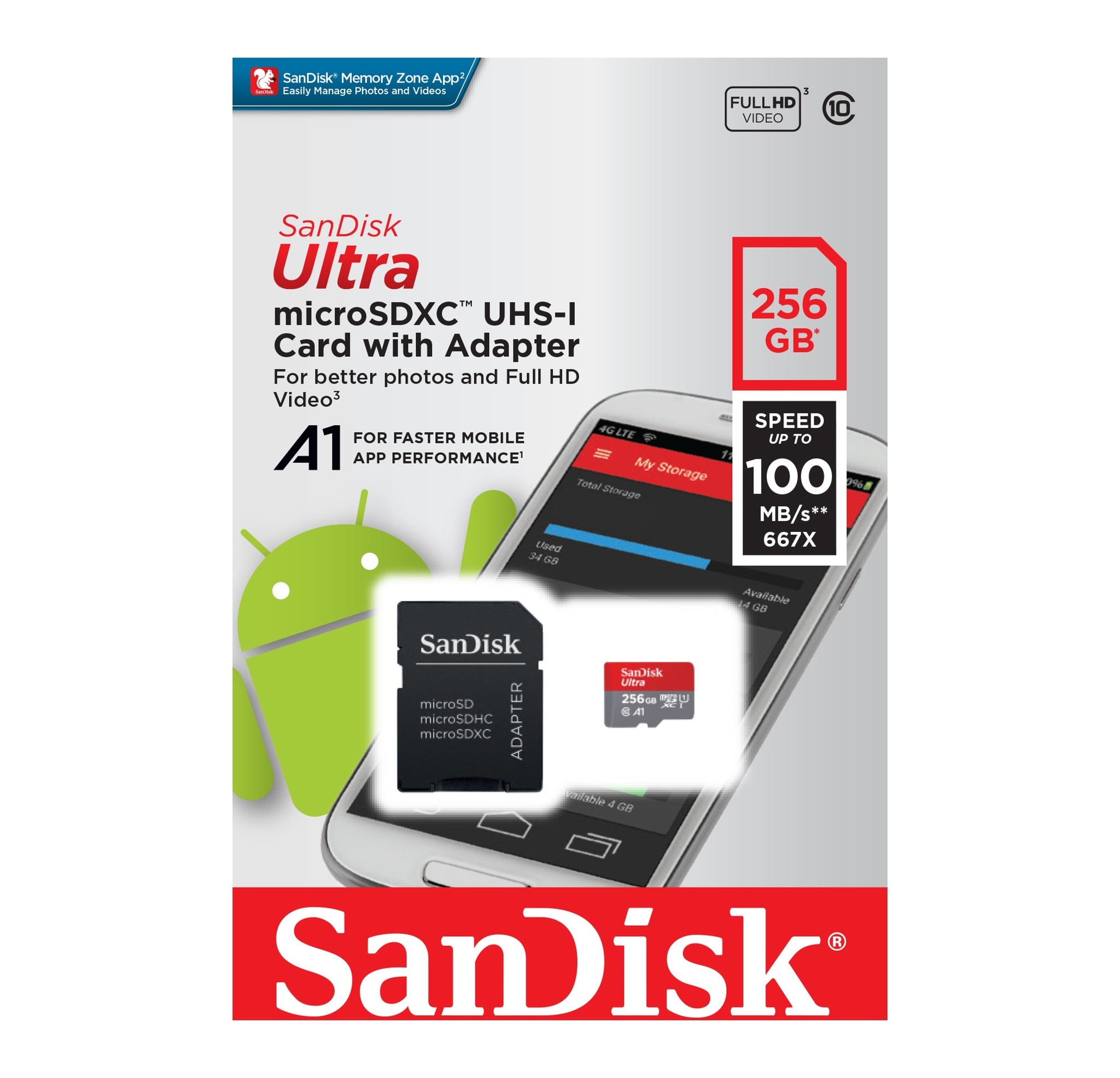 SanDisk Micro SD HC-kaart 256 GB 10 - Rietveld Webshop