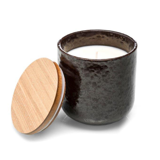 Luxe ceramic geurkaars geur: Ceder en vetiver - zwart pot geurkaars