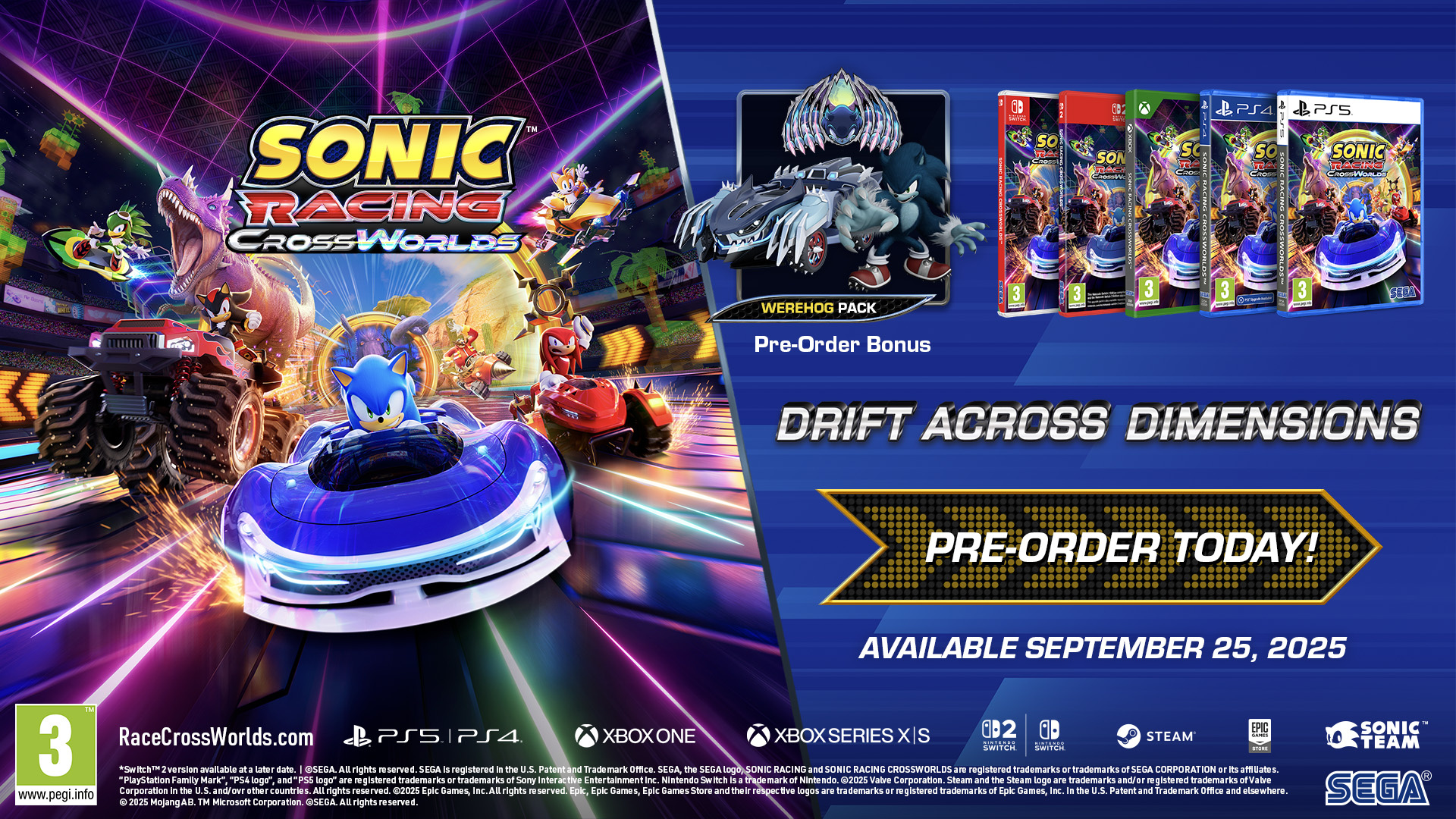 Sonic Racing: CrossWorlds + Pre-Order Bonus - Nintendo Switch