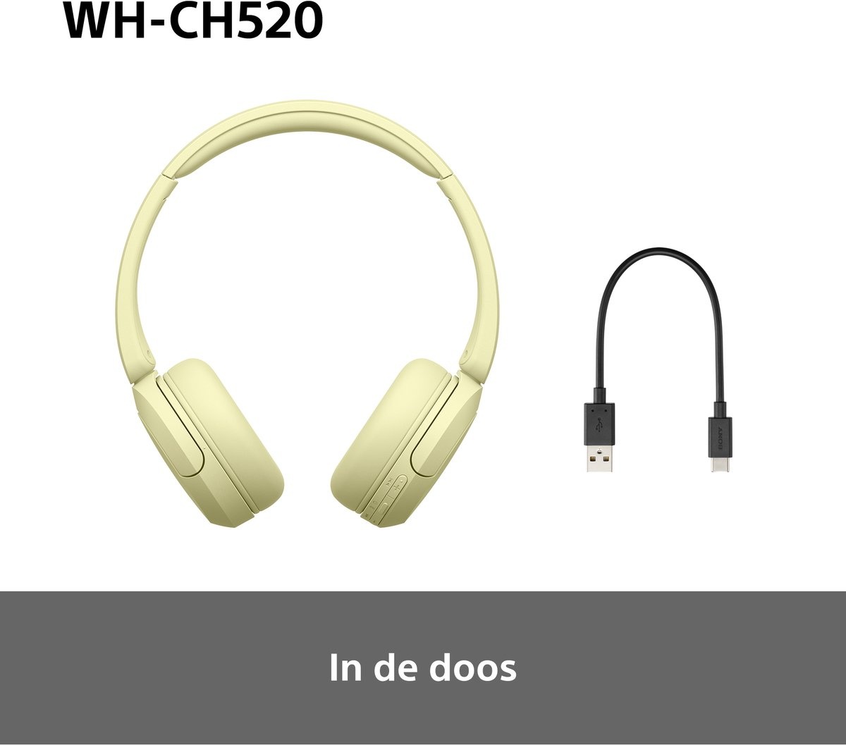 Sony WH-CH520 - Draadloos On-Ear Koptelefoon - Geel