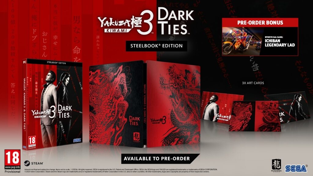 Yakuza Kiwami 3 & Dark Ties + Pre-Order Bonus - Steelbook Edition - Code in Box - PC