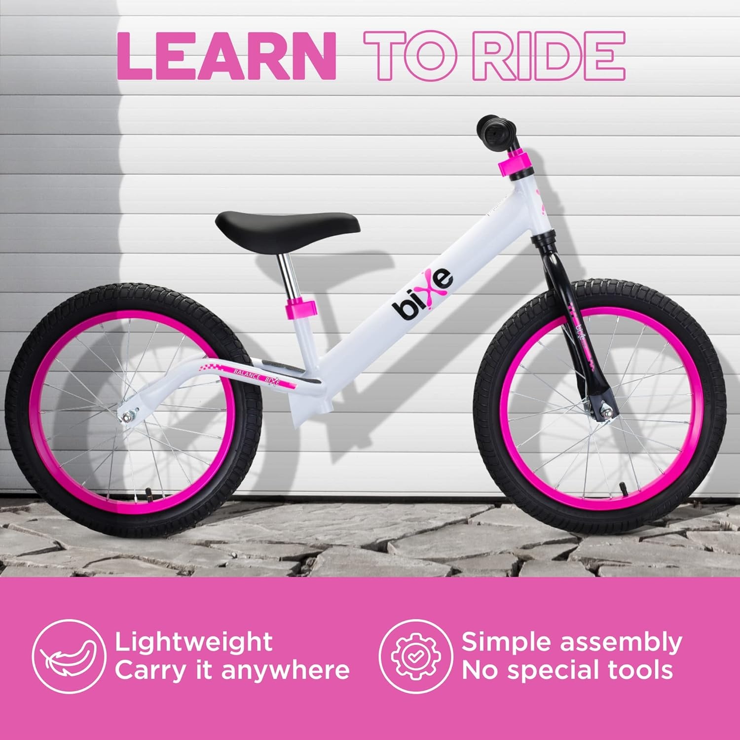 Bixe - Pro Balance Aluminium Bike (5 tot 9 Jaar Oud) - Pink - 16 inch