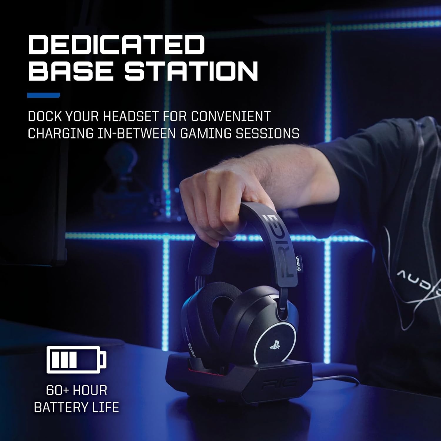 Nacon RIG R8 Spectre Pro HS Offiziell Lizenziertes Kabelloses Gaming-Headset mit Ladestation – PS5 & PS4 – Schwarz