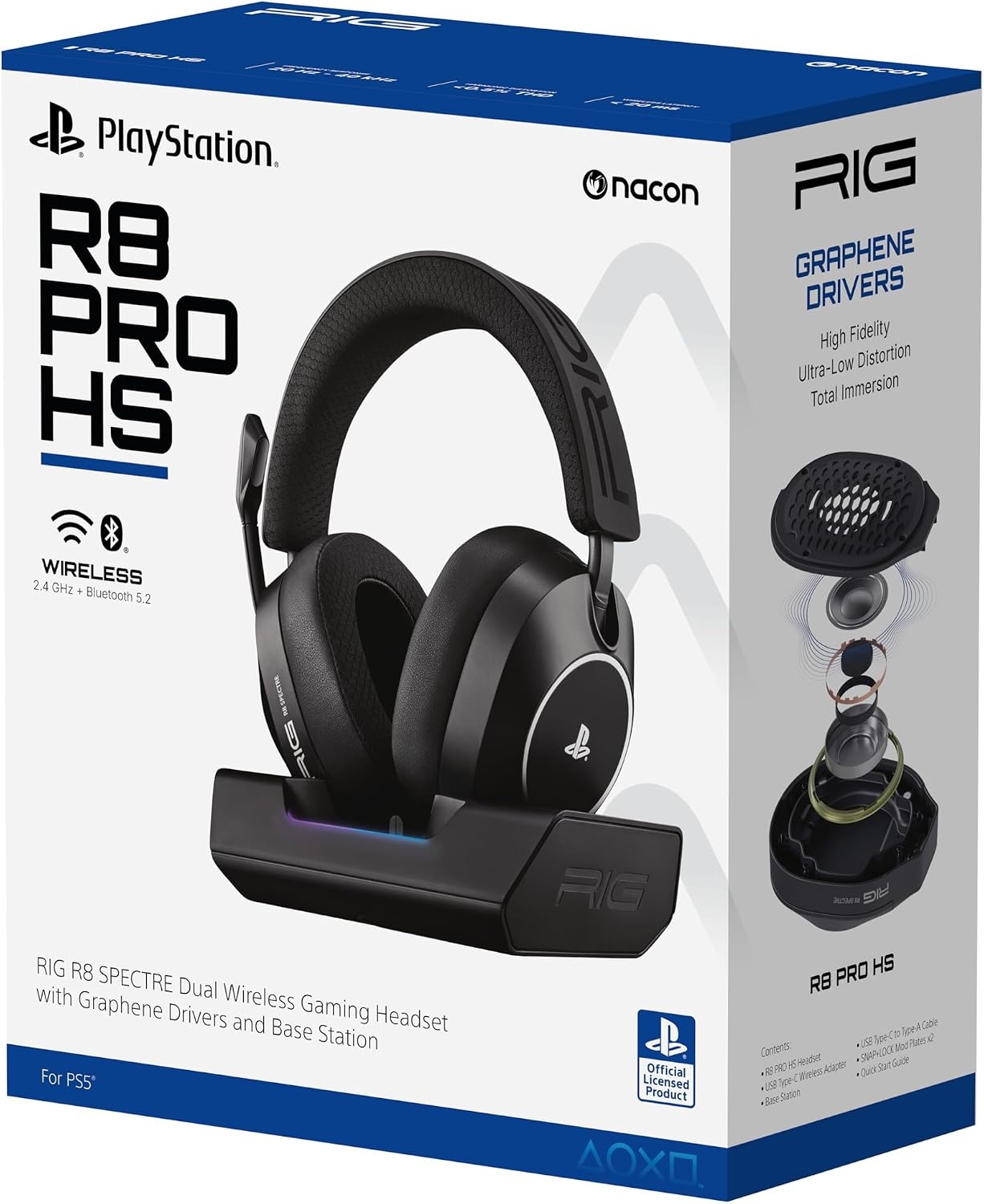 Nacon RIG R8 Spectre Pro HS Officieel Gelicenseerde Draadloze Gaming Headset met Laadstation – PS5 & PS4 – Zwart