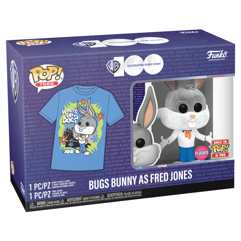 Pop Tees: Looney Tunes - Bugs Bunny as Fred Jones (L)(Flocked) Funko Pop #1239