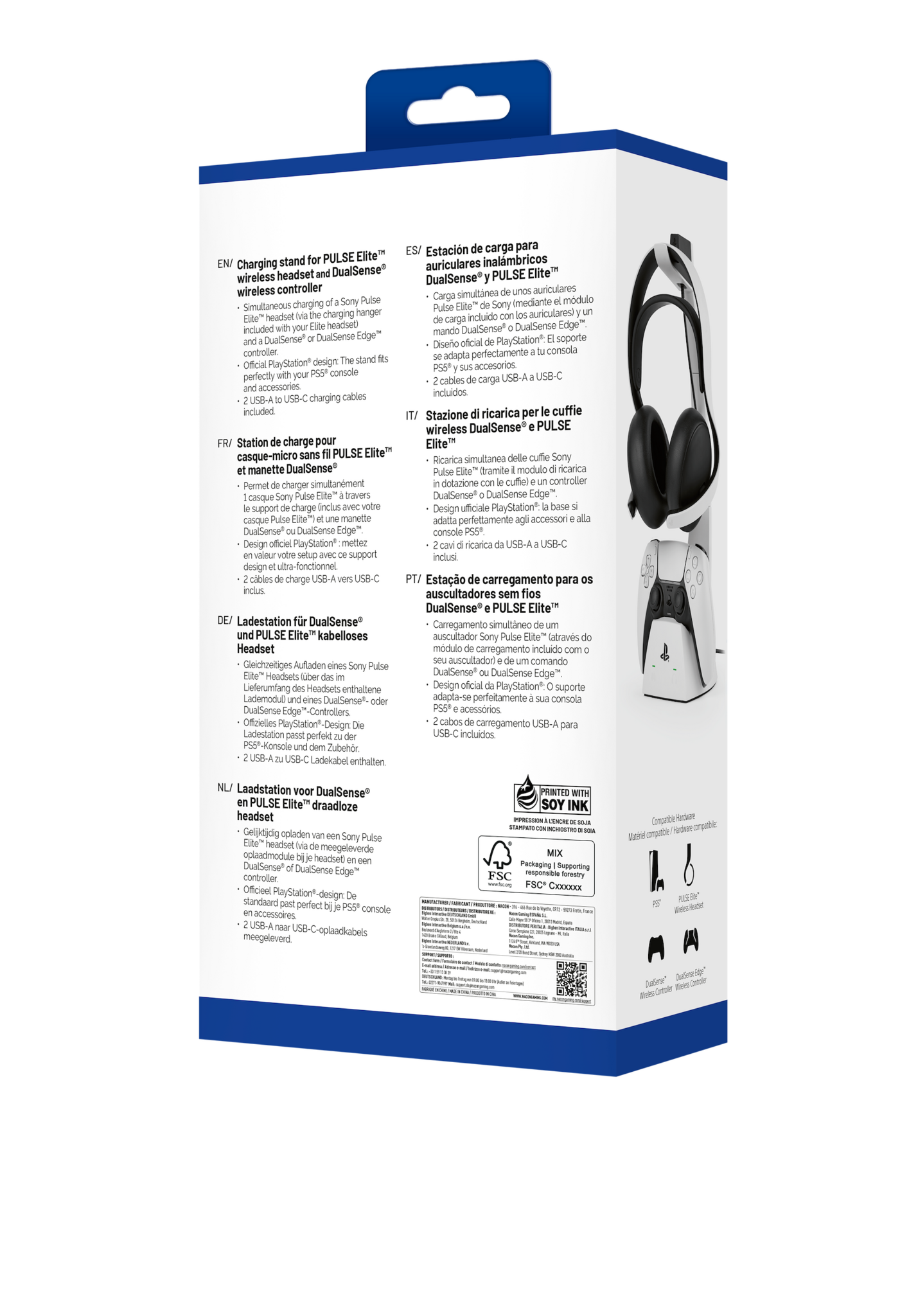NACON PS5 Charging Stand for PULSE Elite Headset and DualSense Controller - White
