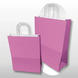 Draagtas kraft met gedraaide hangrepen 32+12x41cm ROZE