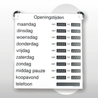 Openingstijdenbord wit/zwart 27x30cm inclusief 2 zuignappen