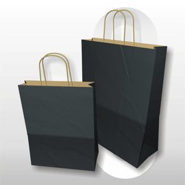 Draagtas kraft met gedraaide hangrepen 32+12x41cm ZWART