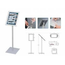 Infostander A-4 210 x 297 mm in verstek. Totale hoogte 1000 mm.