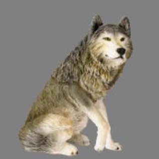 Wolf zittend 65 x 60 x 40 cm grijs/wit