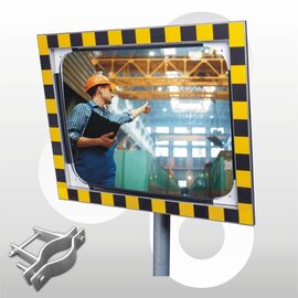Industriespiegel Alu-frame acryl 60x80 cm, beugel 48-90 mm
