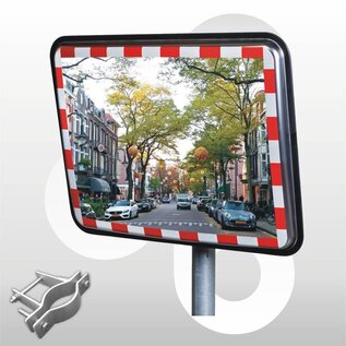 Verkeersspiegel RVS 60x80 cm, beugel 48-90 mm