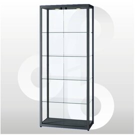 Vitrine 80 x 40 geanodiseerd zwart haaks profiel. deuren voorkant
