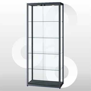 Vitrine 80 x 40 geanodiseerd zwart haaks profiel. deuren voorkant