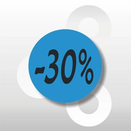 Etiket -30% 500 op rol blauw