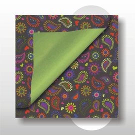 Paisley motief zwart/licht groen dubbelzijdig 30 cm 200 mtr