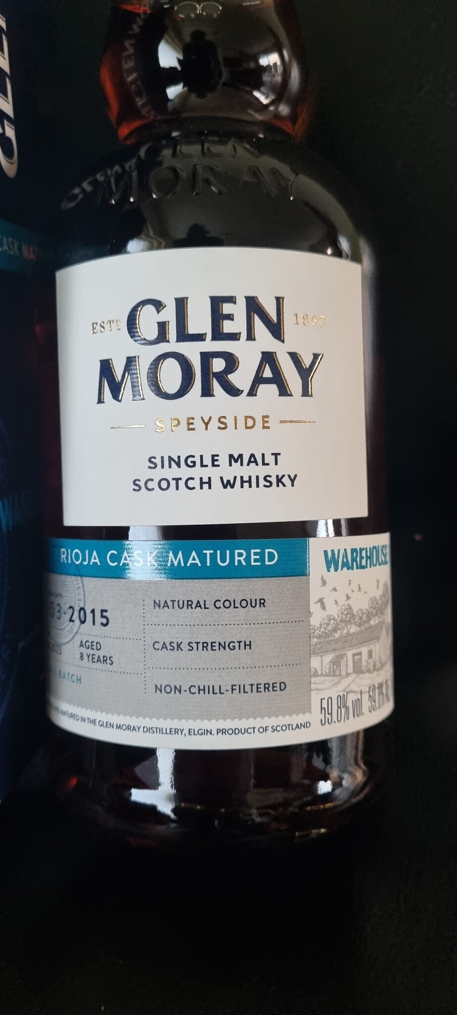 ORIGINAL DISTILLERY BOTLING GLEN MORAY 8Y 2015-2023 RIOJA CASK MATURED 59.8% WAREHOUSE 1 OB