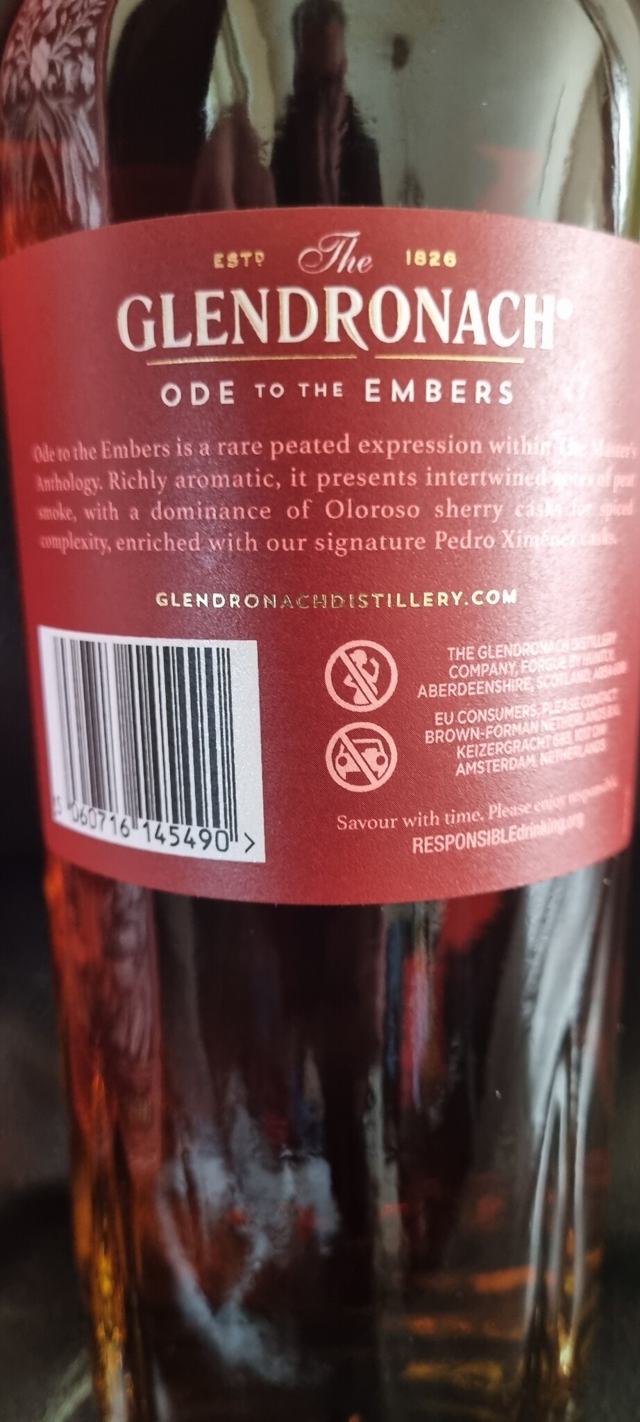 ORIGINAL DISTILLERY BOTLING GLENDRONACH ODE EMBERS  SHERRY & SMOKE 48.4% OB