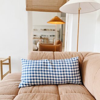 LAST ONE Blue white check Linen Pillowcase