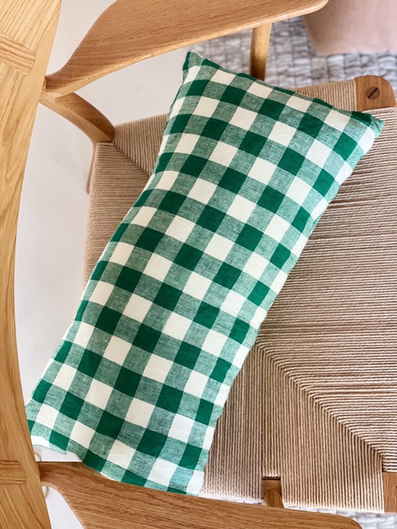 LAST ONE  Green Check Pillowcase  Linen 30 x 60 cm