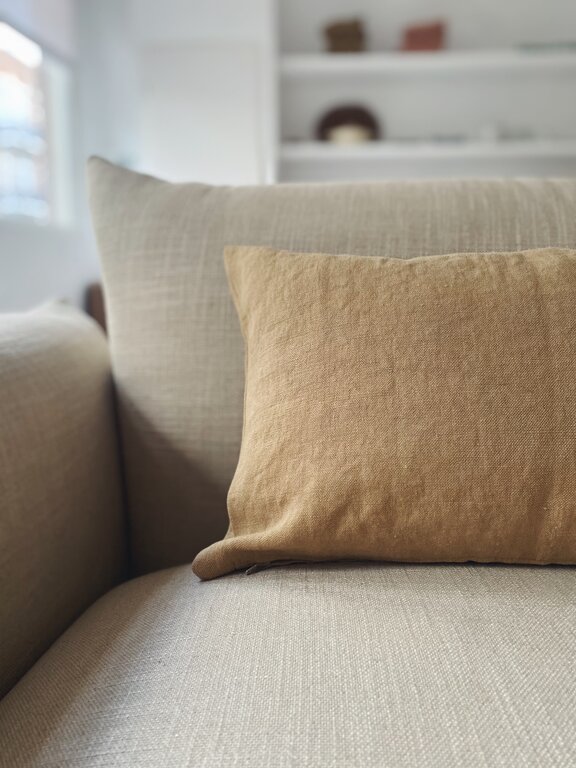 Yellow/Brown Heavy Linen Pillow case 30 x 60 cm