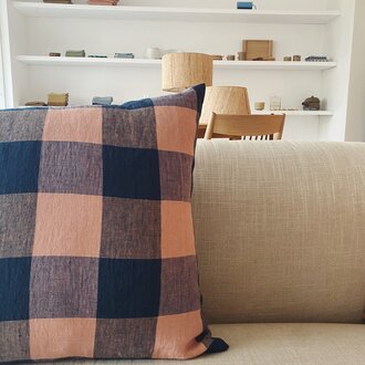 Pink Navy Check Pillowcase 50 x 50 cm