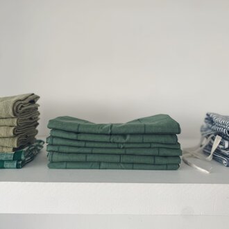 Pantoufle Dishtowel Green Fine Line Check Linnen