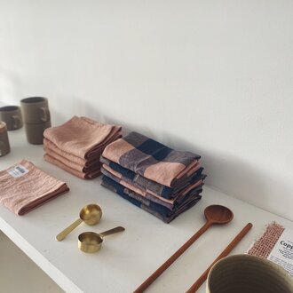 Pantoufle Dishtowel Pink Navy Check Linnen