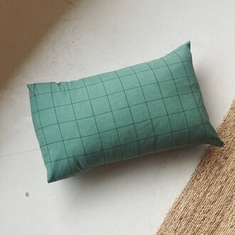 Pantoufle Cushion Cover Green Fine Line Check Linnen