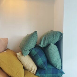 Pantoufle Cushion Cover Green Fine Line Check Linnen 50 x 50 cm