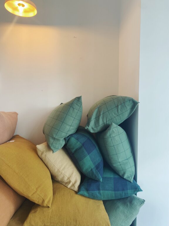 Pantoufle Cushion Cover Green Fine Line Check Linnen 50 x 50