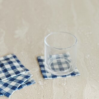 Blue white check Linen set of coasters