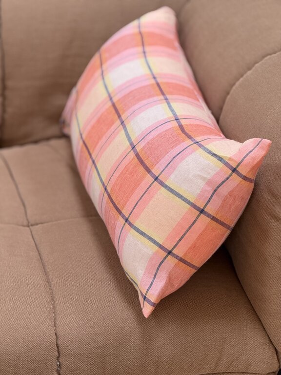 Summer Check Linen Pillowcase 40 x 60 cm