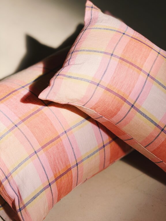 Summer Check Linen Pillowcase 30 x 60 cm