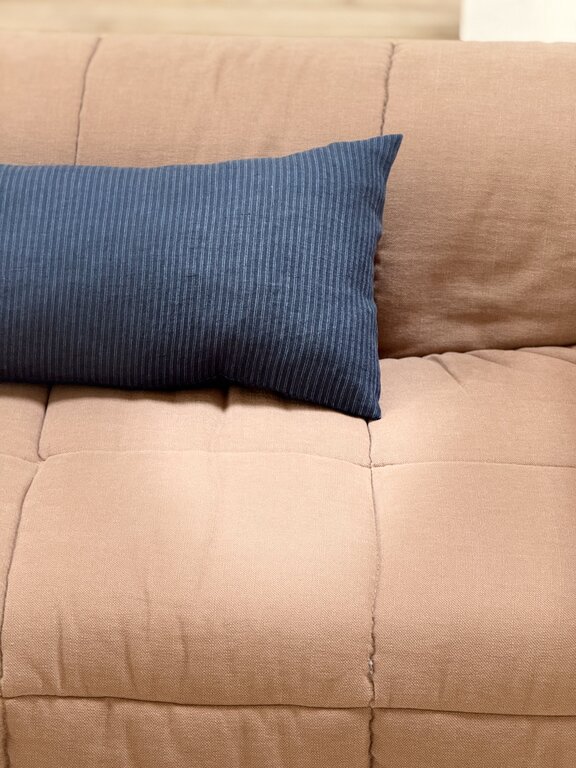 Dark Blue Striped Linen Pillowcase 30 x 60 cm