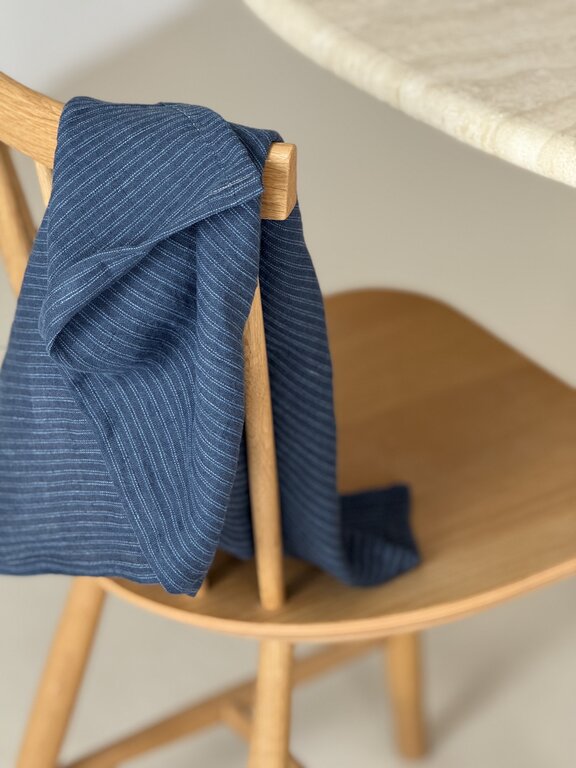 Pantoufle Dishtowel Dark Navy and Light Blue Stripe Linen
