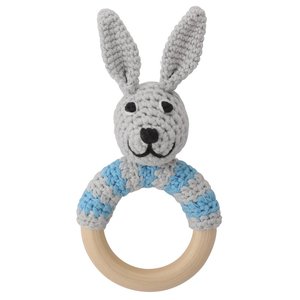 Sindibaba Rassel Hase am Holzring grey/blue