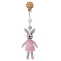 Sindibaba Kinderwagen-Clip mit Rasselt Hase grey/pink