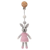 Sindibaba Pram clip with rattle bunny grey/pink