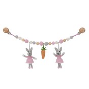 Sindibaba Stroller chain Bunny grey/rose with Rattle