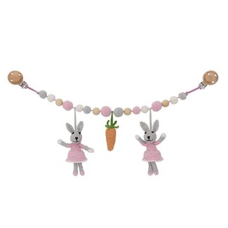Sindibaba Stroller chain Bunny grey/rose with rattle