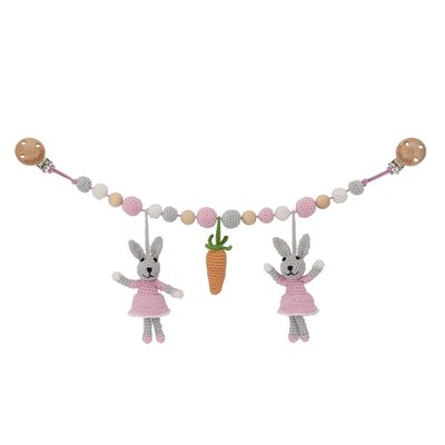 Sindibaba Stroller chain Bunny grey/rose with Rattle